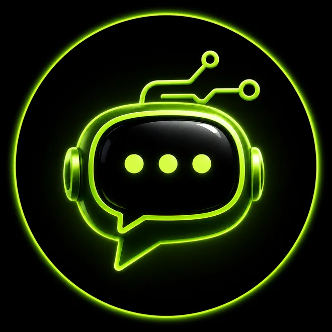 KAI, the black robot avatar with neon-green outlines and three glowing dots